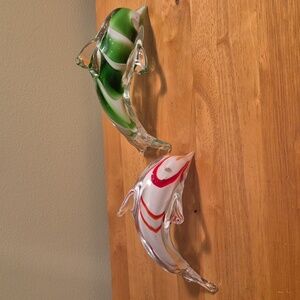 HANDBLOWN Decorative Glass Art Jumping Dolphin Figurines, Set of 2